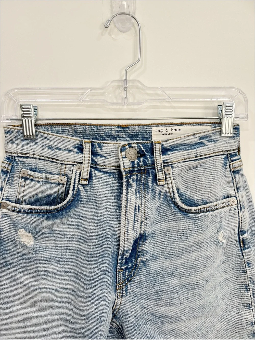 rag & bone Vintage Bermuda Denim Shorts 24 Raw Hem High Rise Light Wash Distress